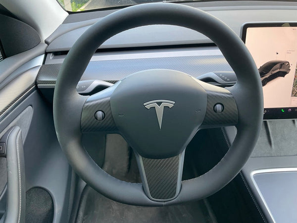 Tesla Model 3 und Y - Echt-Carbon Lenkradabdeckung - 3-teiliges Set