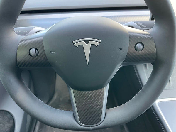 Tesla Model 3 und Y - Echt-Carbon Lenkradabdeckung - 3-teiliges Set